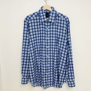 TAYLORBYRD Preppy GOLF Plaid 100% Cotton Blue White Casual shirt Sz XL